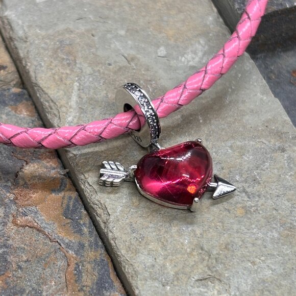 Pink Heart Love Dangle Bracelet Charm Pendant -S925 Sterling Silver Fits Pandora - Picture 4 of 6